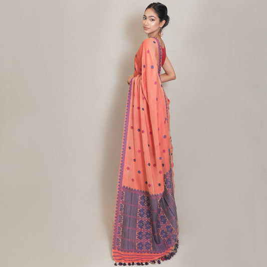 Saree - Mulberry silk & cotton, motifs in Eri silk