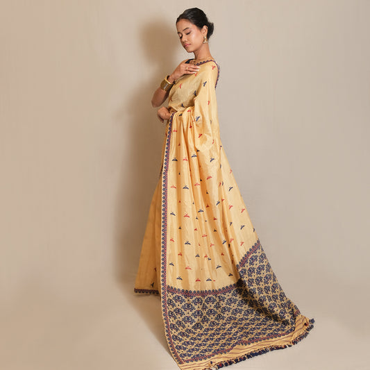 Saree - Mulberry silk & cotton, motifs in Eri silk