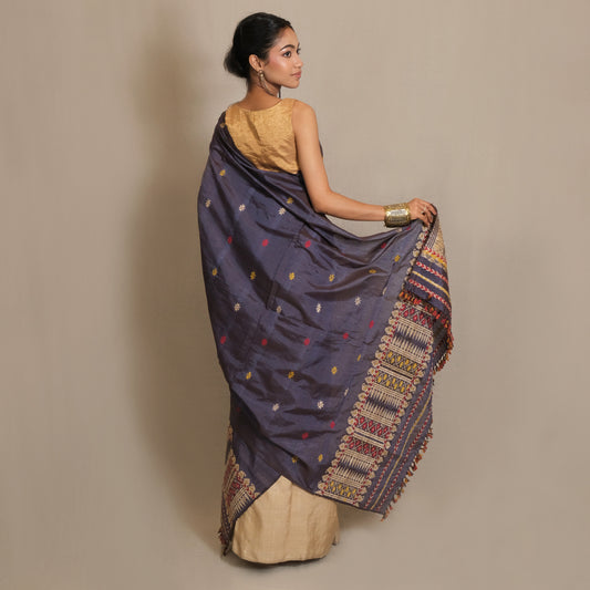 Single Sador - Mulberry silk & cotton motifs in muga ghisa