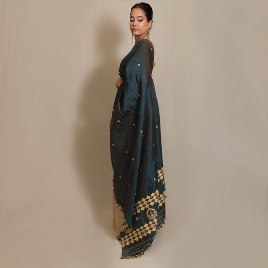 Single Sador - Mulberry silk & cotton motifs in eri silk