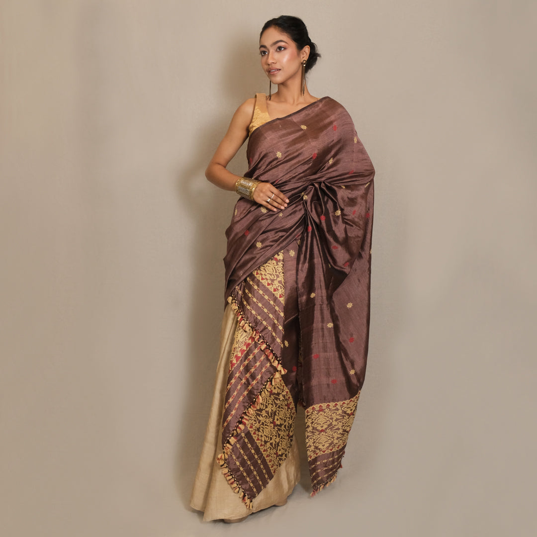 Single Sador - Mulberry silk & cotton motifs in eri silk