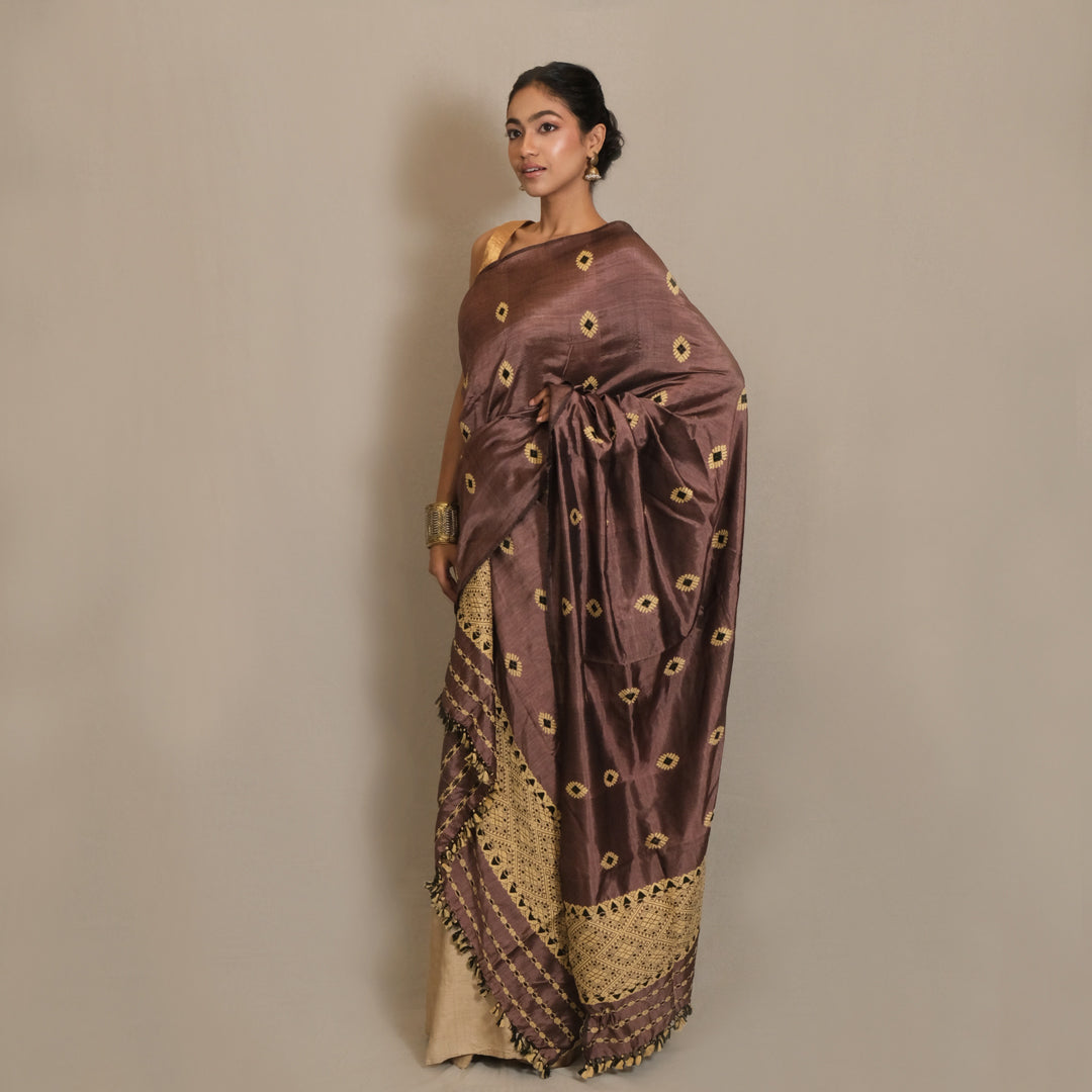 Single Sador - Mulberry silk & cotton motifs in Eri silk