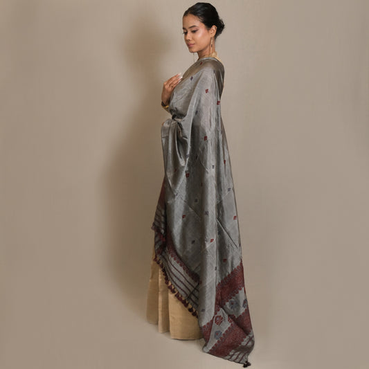 Single Sador - Mulberry silk & cotton motifs in Eri silk