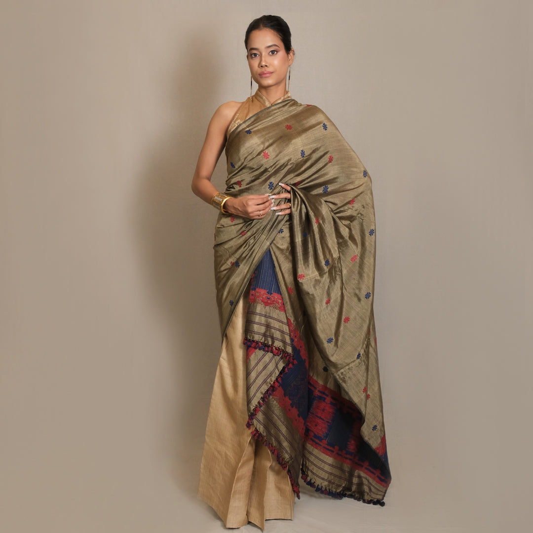 Single Sador - Mulberry silk & cotton motifs in Eri silk