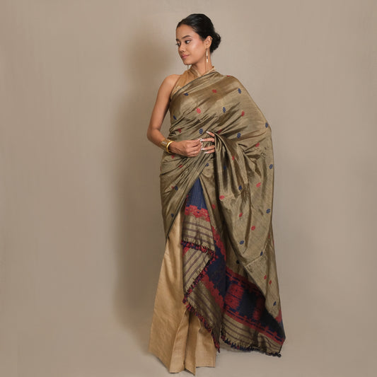 Single Sador - Mulberry silk & cotton motifs in Eri silk