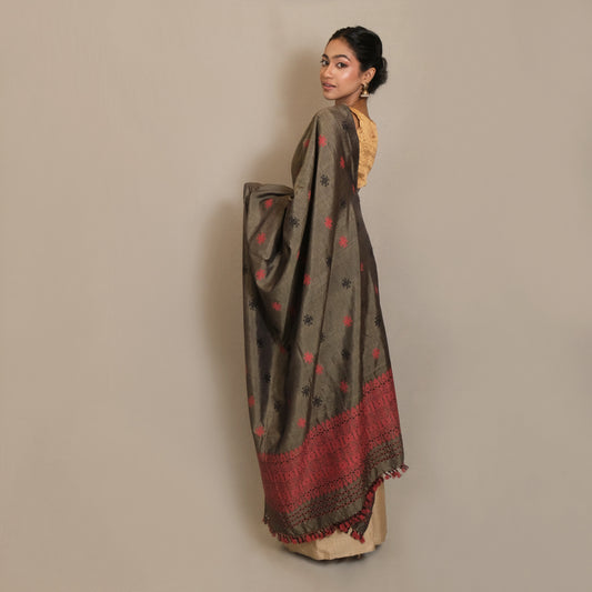 Single Sador - Mulberry silk & cotton motifs in Eri silk