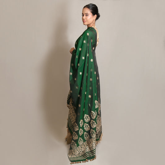 Single Sador - Mulberry silk & cotton motifs in muga ghisa