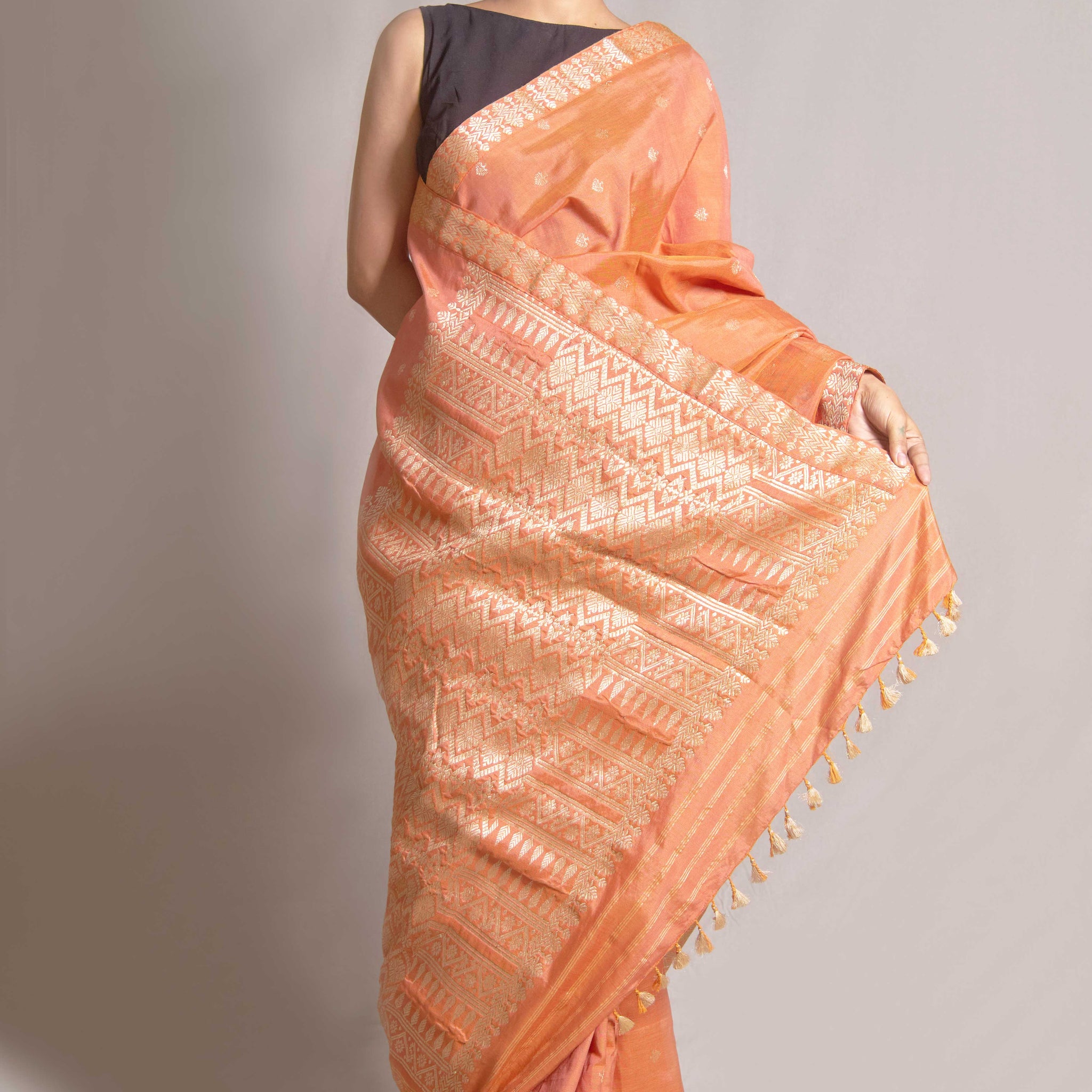 Saree- Mulberry silk & cotton motifs Tassar silk