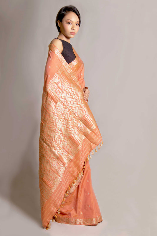 Saree- Mulberry silk & cotton motifs Tassar silk