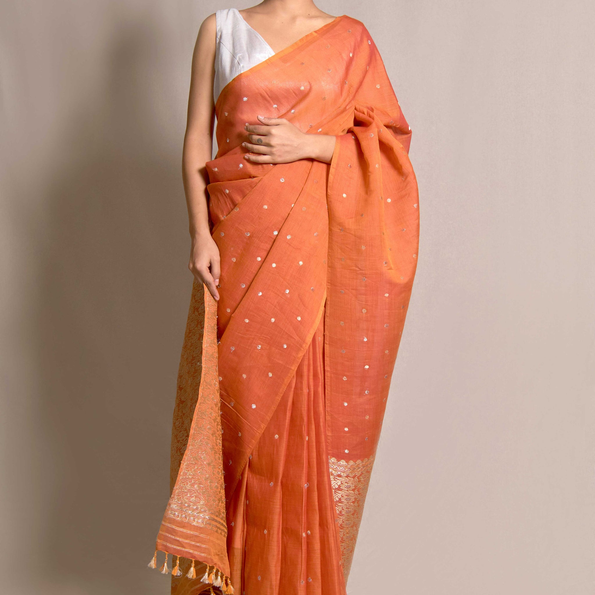 Saree - Mulberry silk (kesapat) motifs in Tassar silk & silver zari