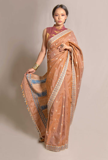 Saree - Mulberry silk & cotton motifs in Muga ghisa & Eri silk natural dye