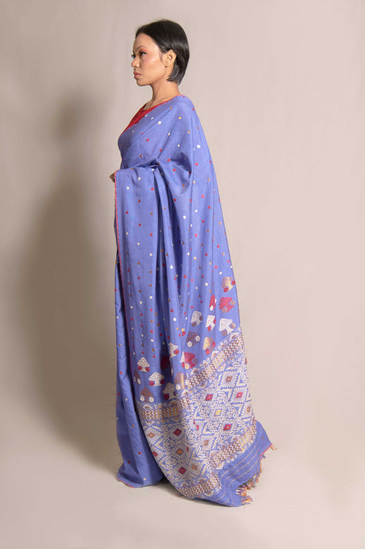 Saree - Mulberry silk & Eri silk natural dye motifs in Eri Silk