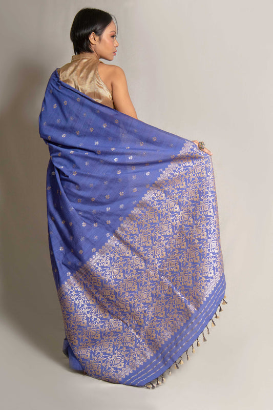 Saree - Eri silk & cotton motifs in tassar silk