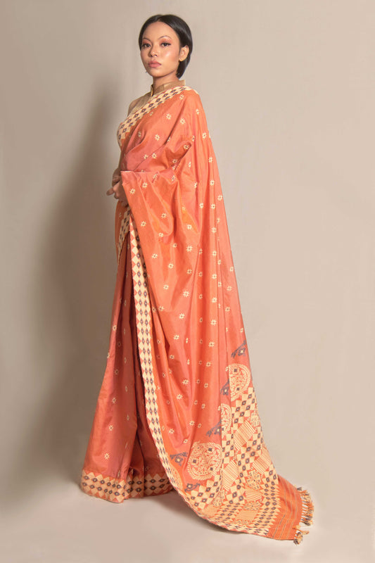 Saree - Mulberry silk & cotton motifs in Eri silk