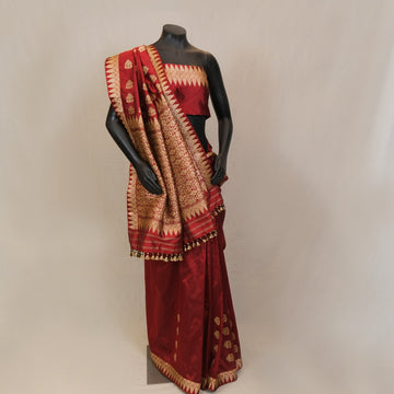 Saree - Mulberry silk(Paat), motifs in Muga silk